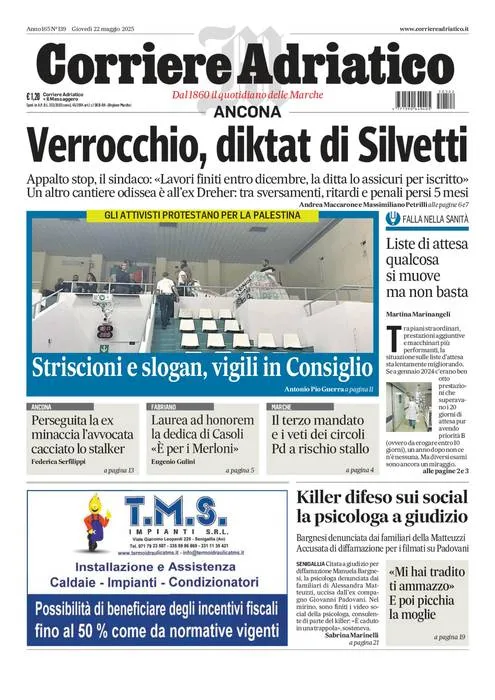 Prima-pagina-corriere adriatico-edizione-di-oggi-22-05-2025